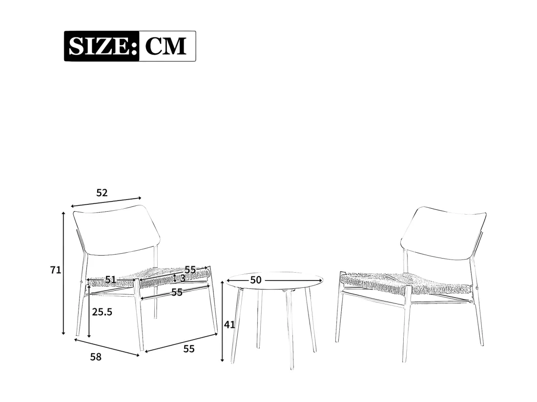 Lot de 2 fauteuils de jardin en aluminium - avec une table basse - tapis en rotin PE - Noir