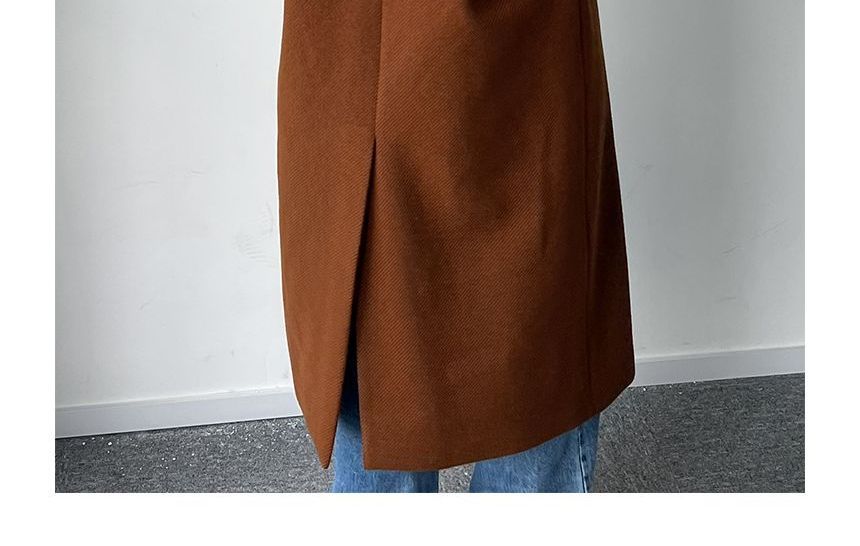 Freehop - Peak Lapel Plain Midi Double-Breasted Coat