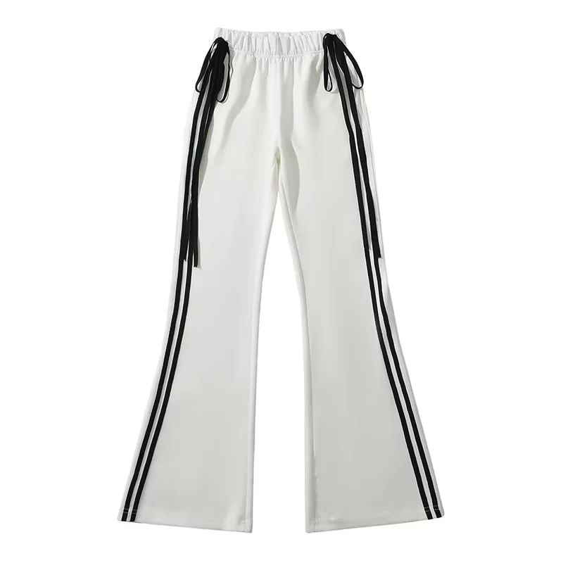 Asiris - High Rise gestreepte strik accent slim-fit wijde joggingbroek