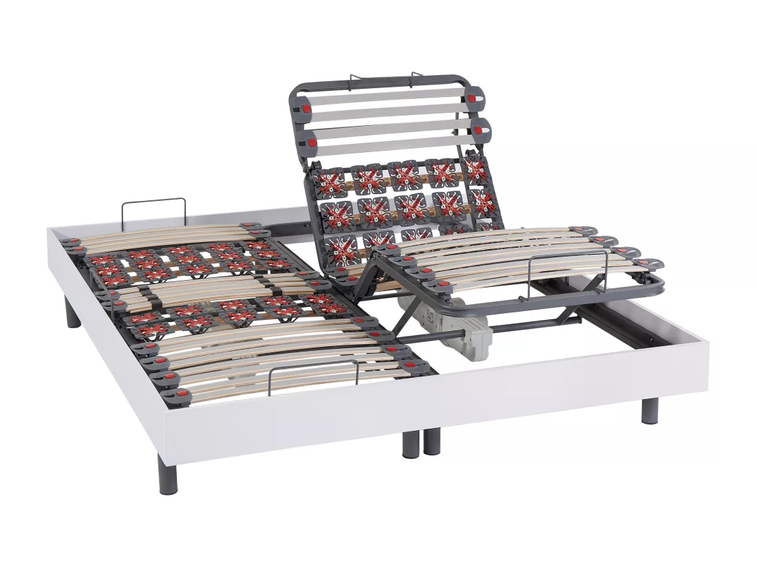 Lit électrique de relaxation lattes et plots + matelas accueil latex - 2 x 90 x 200 cm - Blanc - PANDORA II de YSMÉE