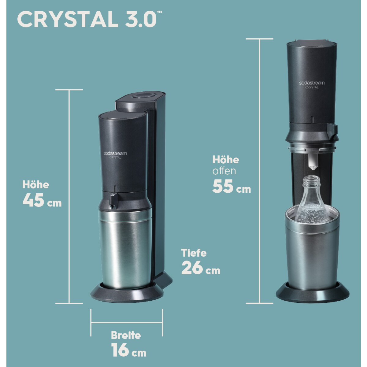 SodaStream Crystal 3.0 Titan Wassersprudler mit QC CO2-Zylinder und 1x Glaskaraffe