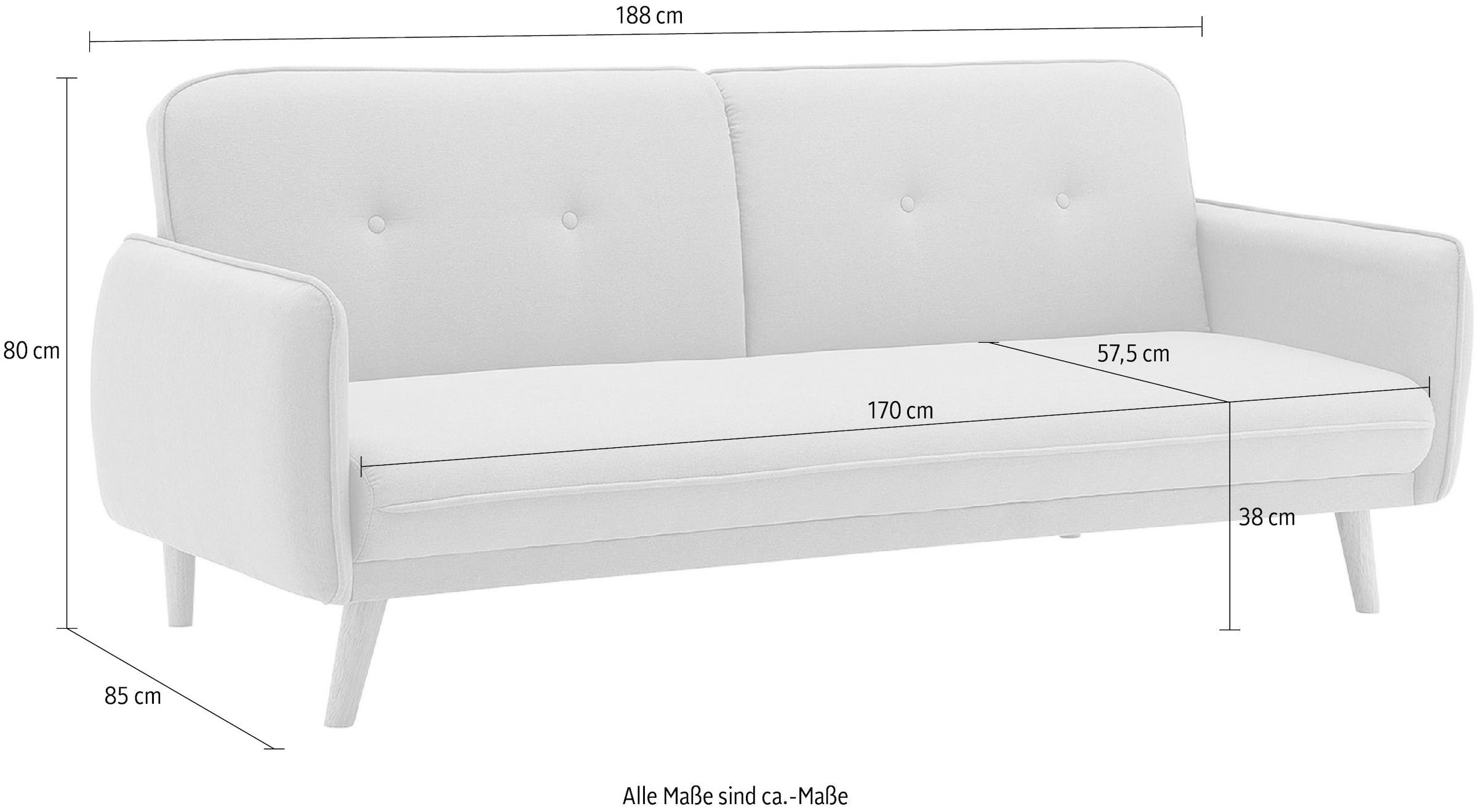 SalesFever Schlafsofa »Komfortables Linköping Schlafsofa« mit Knopfheftung im Rücken und Schlaffunktion, Breite 188 cm