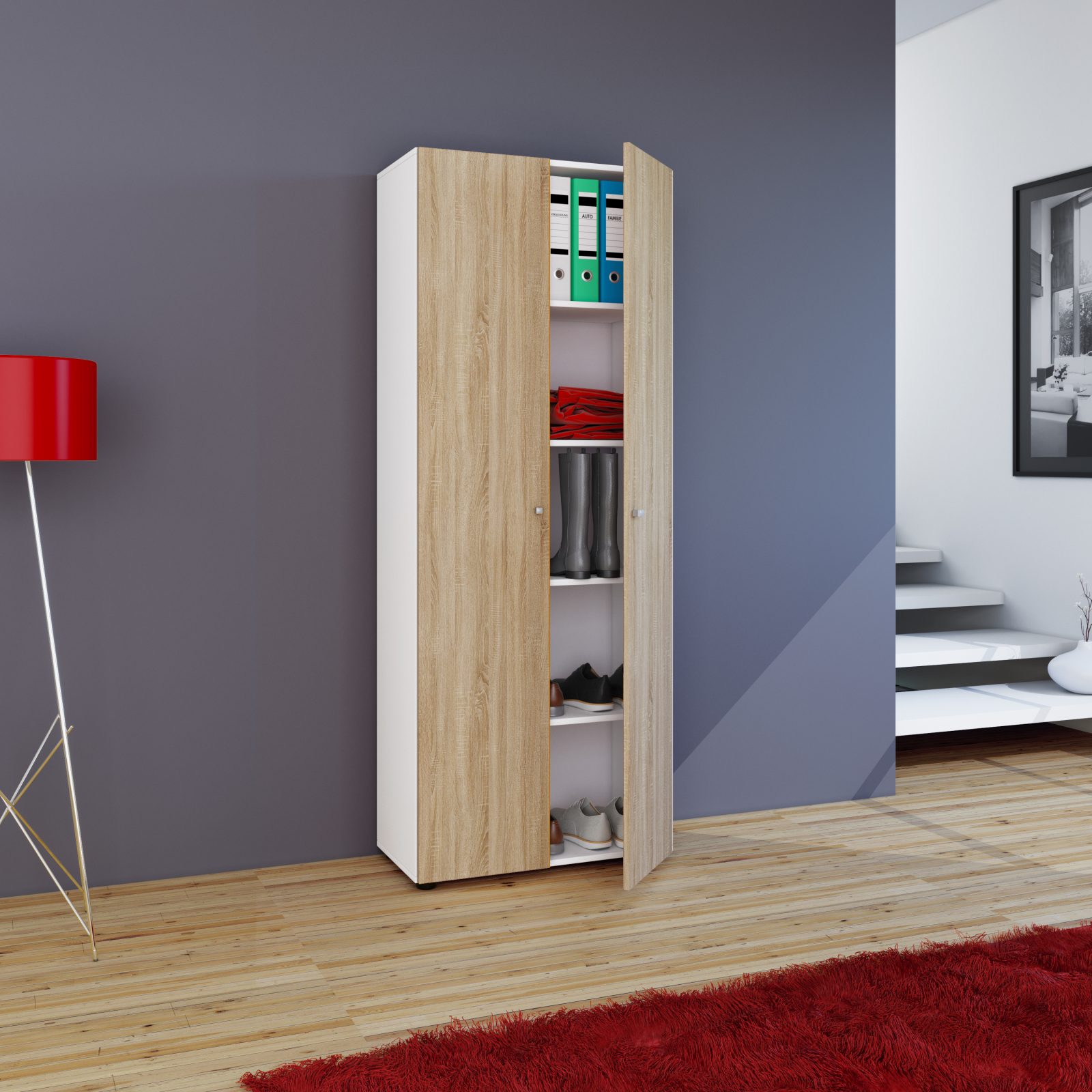 Haushaltsschrank VANDOL I-KOMBI - weiß-Sonoma Eiche - 70 cm breit