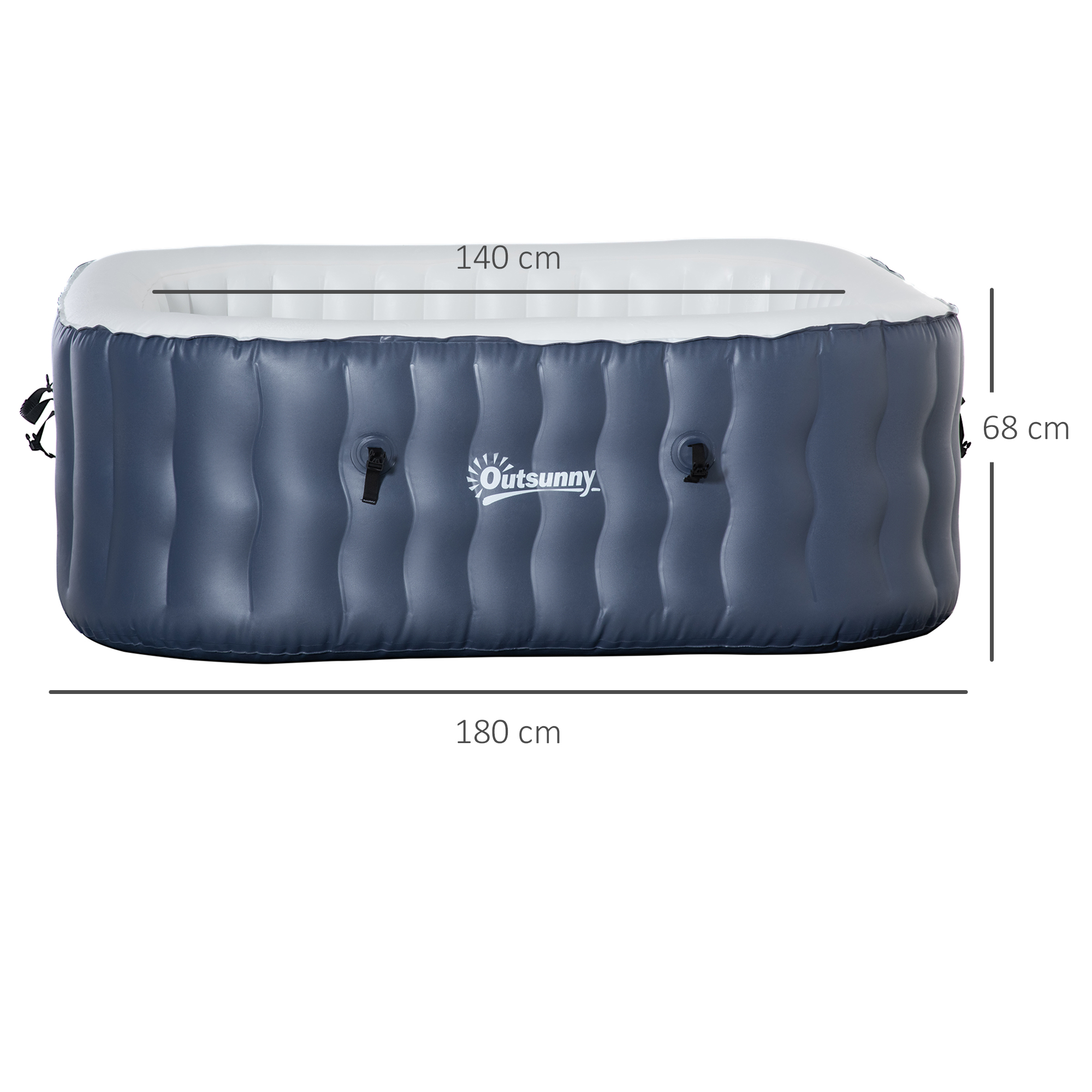 Spa inflável quadrado Outsunny para 4 pessoas, 930L, banheira de hidromassagem externa, 180x180x68 cm, com 108 jatos de massagem, controle remoto e capa protetora - Azul