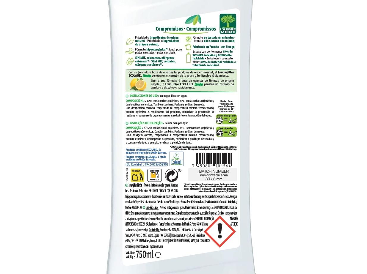 DETERGENTE LOIÇA MANUAL L'ARBRE VERT LIMÃO 750ML