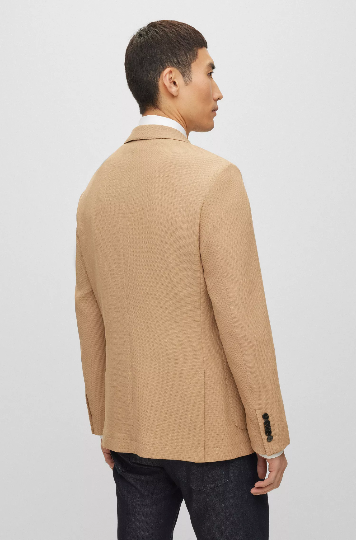 Jaqueta BOSS Camel Slim-fit em mistura de lã com microestampa