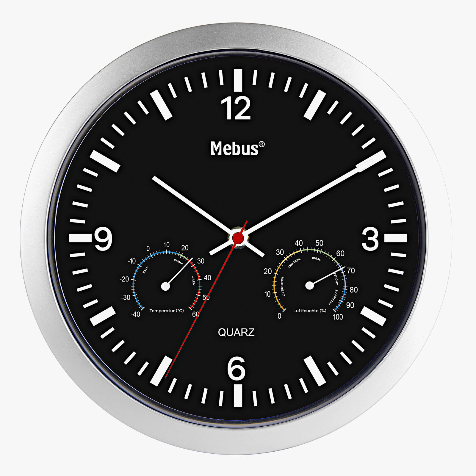 Quarz-Wanduhr mit Klimastation Schwarz