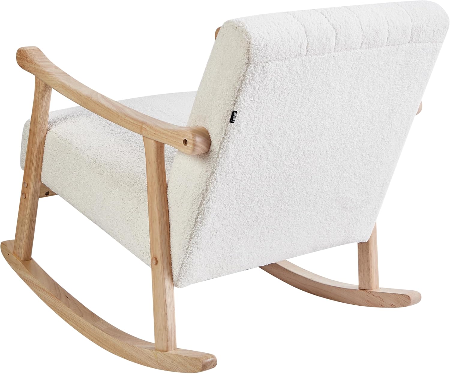Beliani Schaukelsessel Bouclé Stoff Creme weiß gepolstert hellbraune Holzbeine Leknes