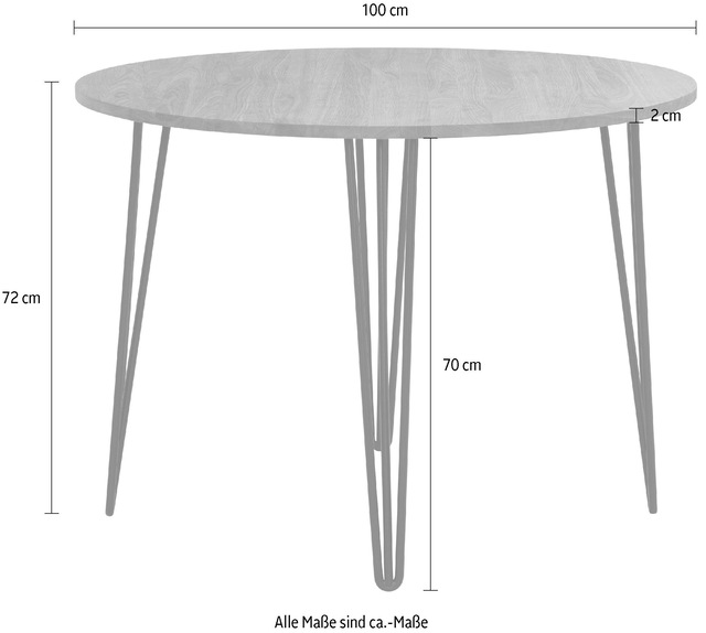 Home affaire Esstisch »Hairpin« Holztisch aus Eichenholz, mit Metallbeinen, Breite 100 cm
