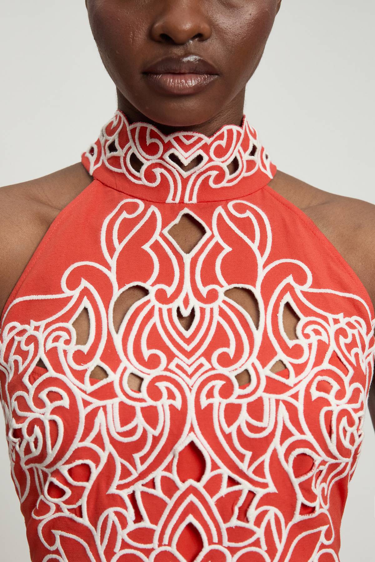 KarenMillen Robe Midi Dos-nu En Coton Tissé Avec Broderie Ajourée