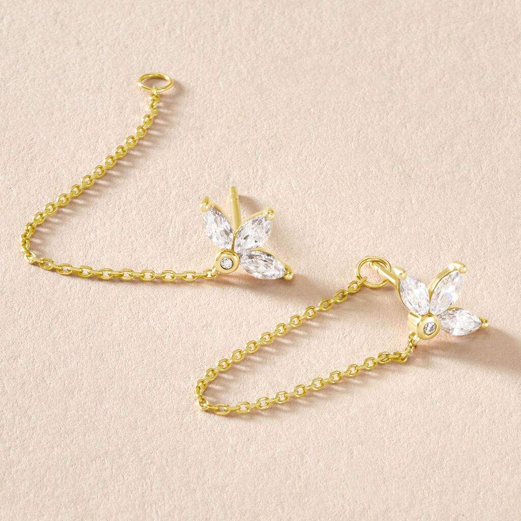 Boucles D'oreilles Pendantes Tiara Or Jaune Oxyde De Zirconium