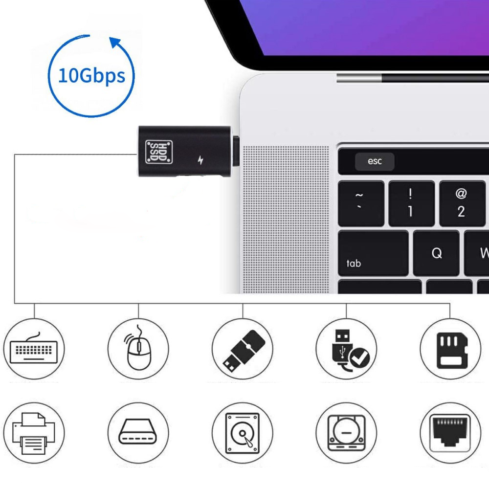 USB C auf USB A Adapter Konverter mit USB C Ladeanschluss (10Gbit/s) - Schwarz