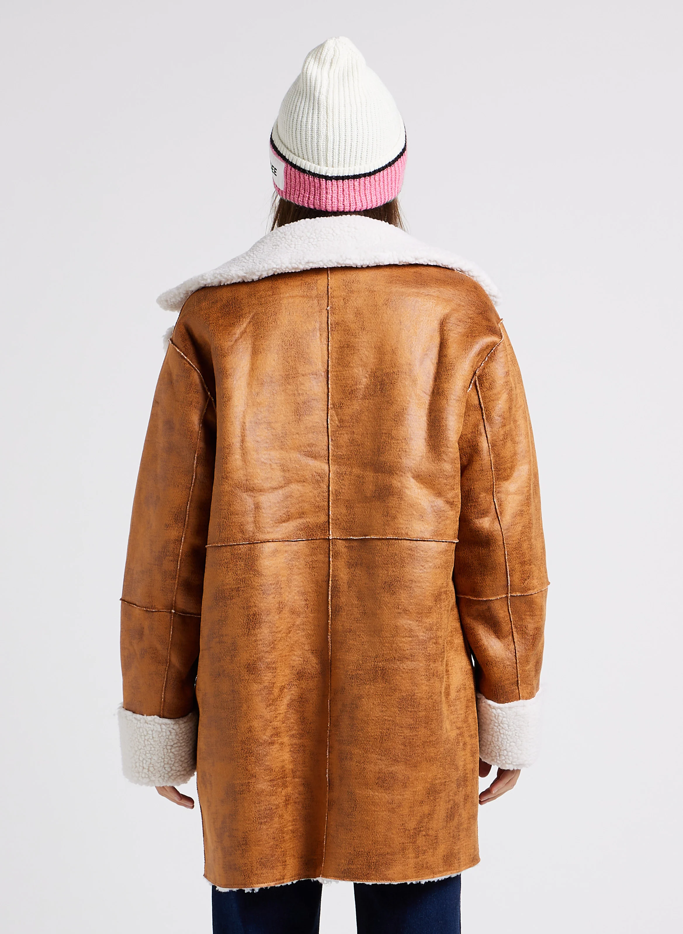LOAL - Manteau col tailleur en fausse fourrure | Marron