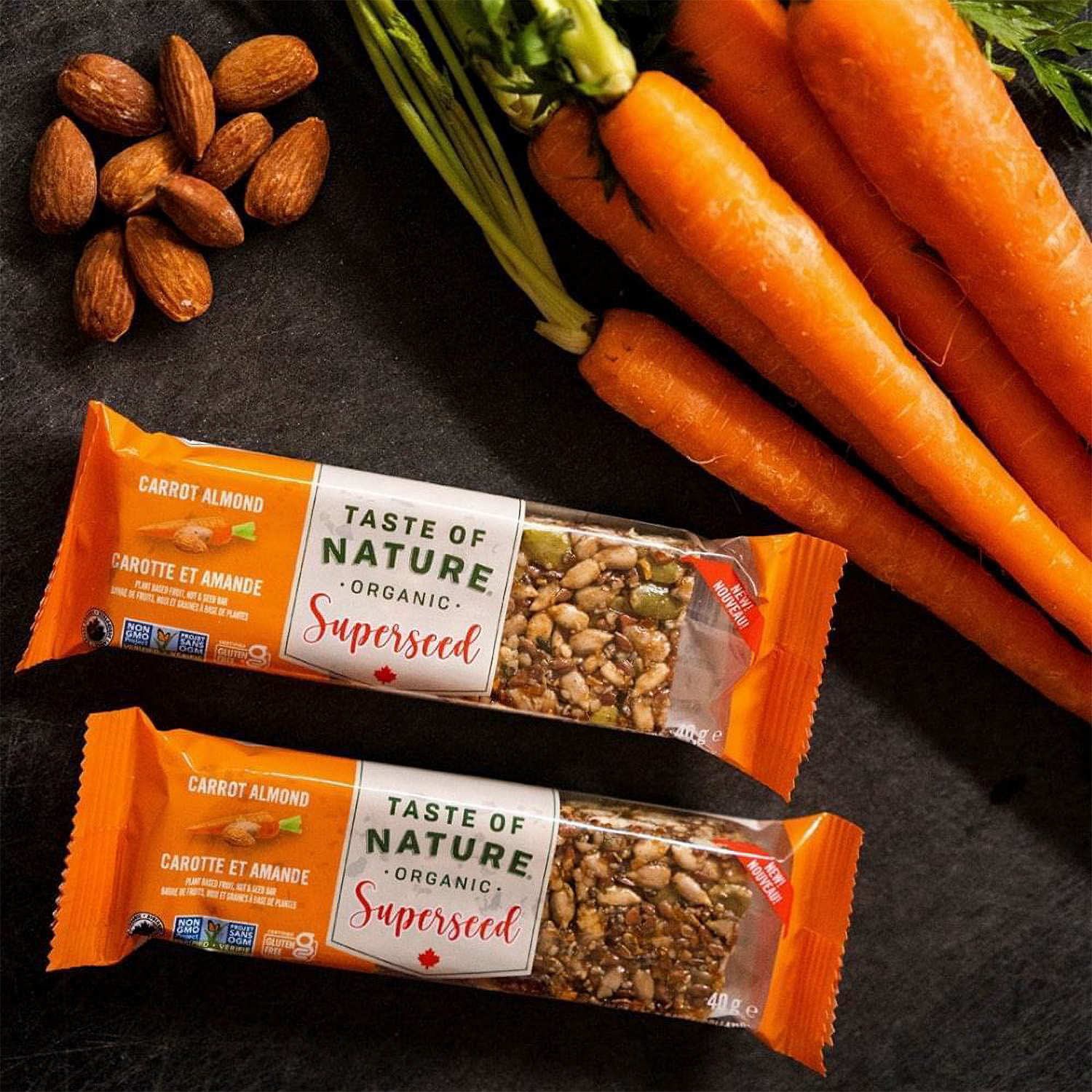 Barre bio à la carotte et aux amandes - Vegan et sans gluten