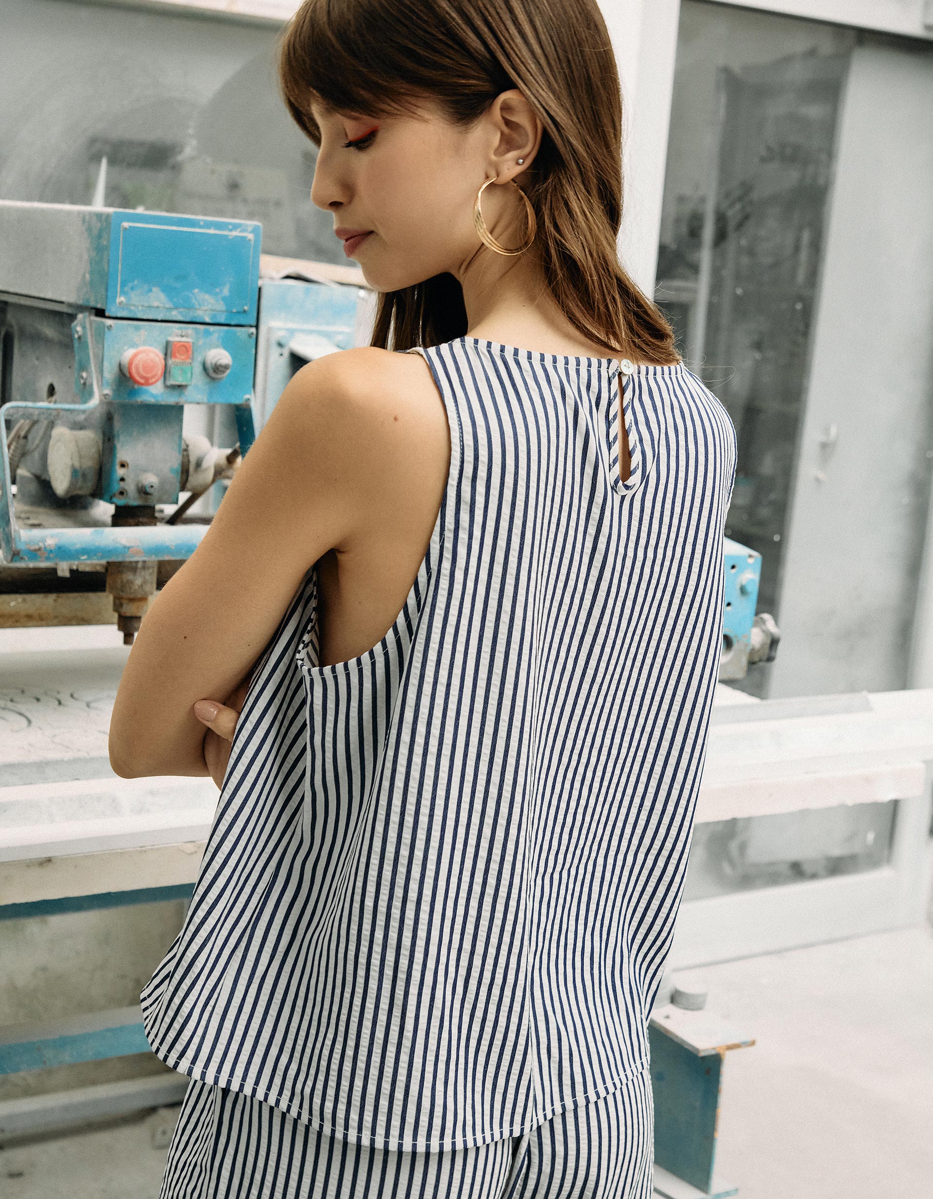 Top com Riscas, Mulher, Azul