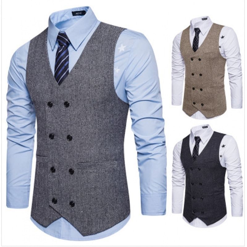 Aozora - V-hals visgraat dubbelrijs vest