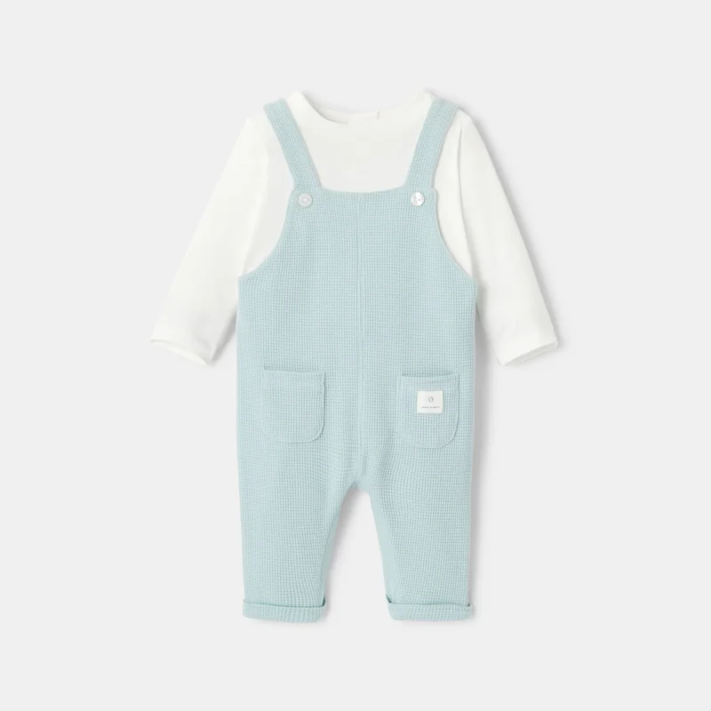 Salopette en coton nid d'abeille avec t-shirt intégré turquoise naissance Absorba Turquoise