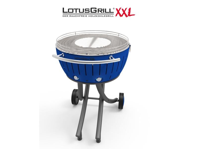 LotusGrill Holzkohlegrill XXL Tiefblau Rauchfreier Holzkohle-Grill für Garten und Balkon
