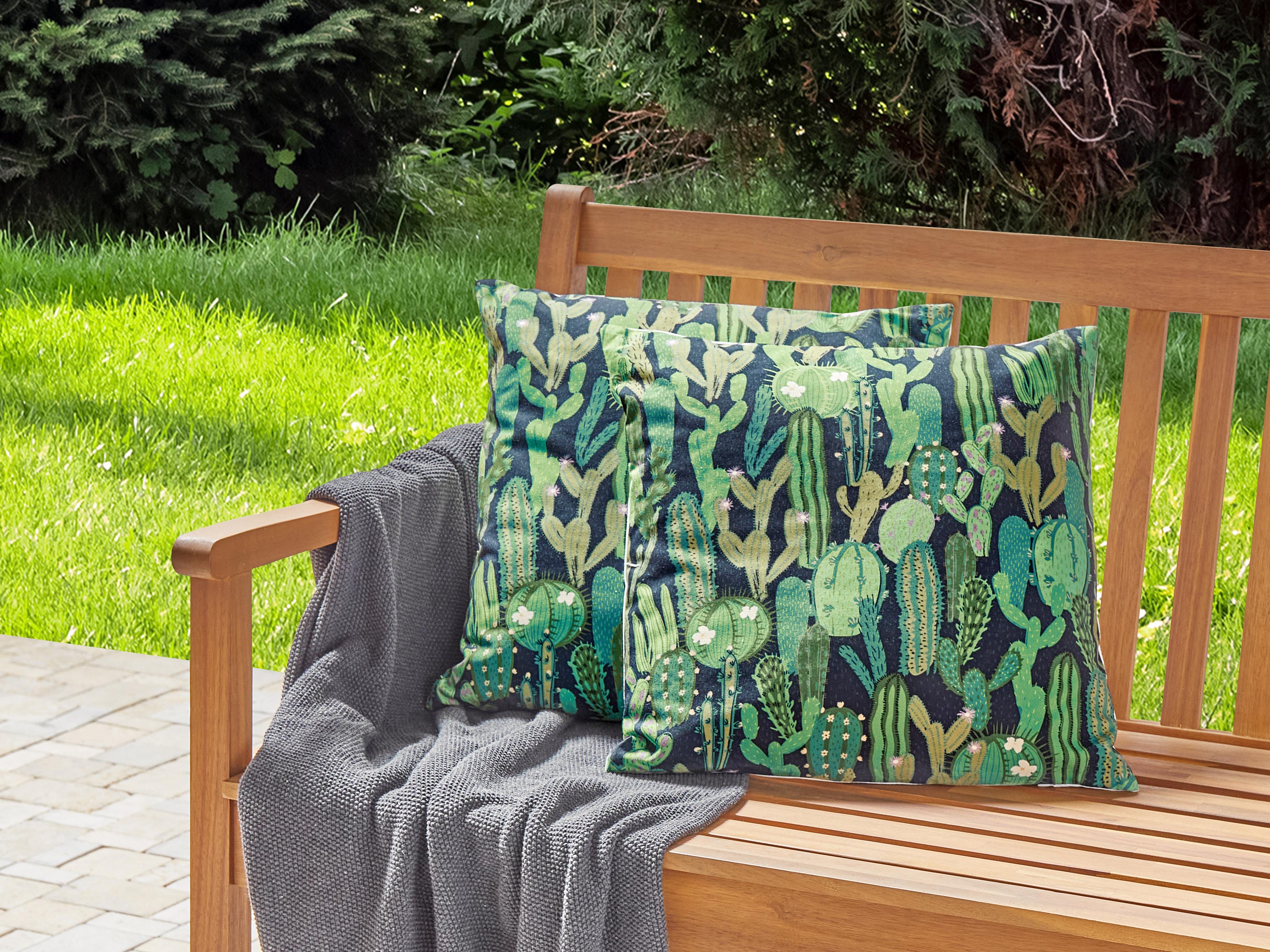 Set van 2 tuinkussens BUSSANA bladpatroon 45 x 45 cm Groen