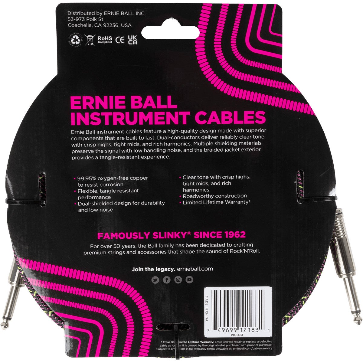 Ernie Ball 6431 Braided Purple Python instrumentkabel 5,5 meter
