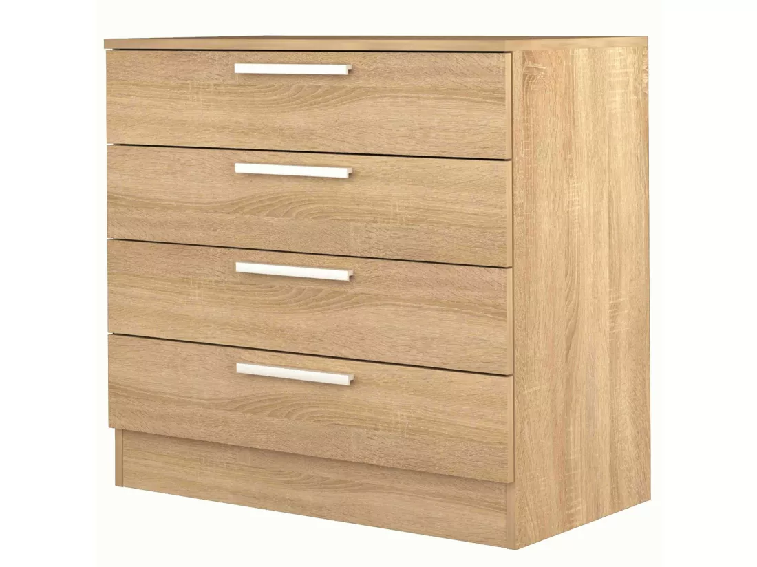 Commode 4 tiroirs en bois imitation chêne - CO9004