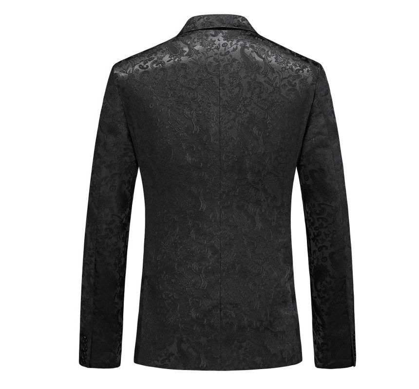 Sheck - Set: Peak Lapel Two Tone Paisley Double-Breasted Blazer + Mid Rise Straight Leg Dress Pants