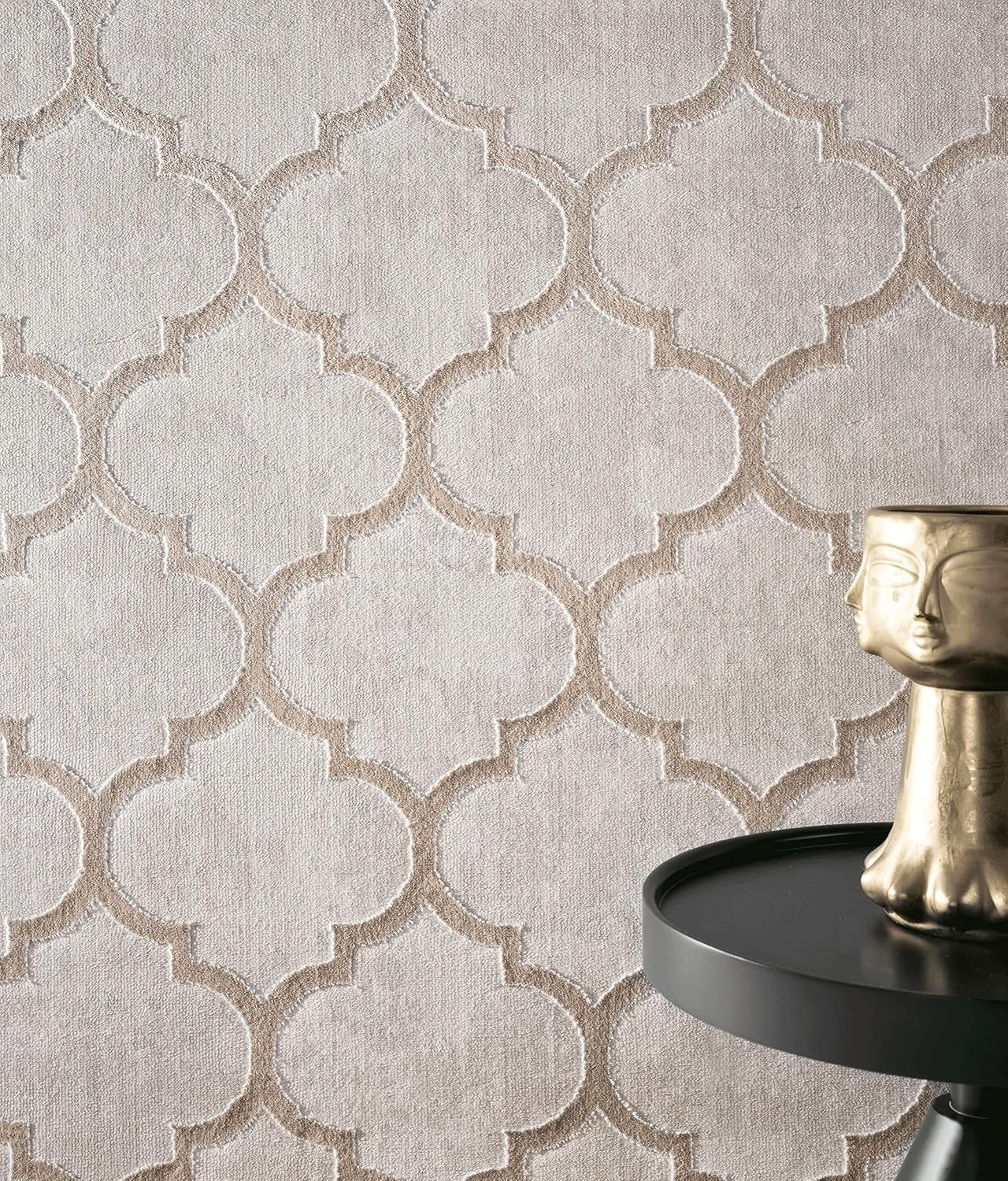 the carpet Knight Eleganter, Hochwertiger, Wohnzimmer Teppich, Softer Kurzflor, 3-D Effekt, Glänzende Design-Elemente, Hoch-Tief Struktur, Beige, 200 x 290 cm