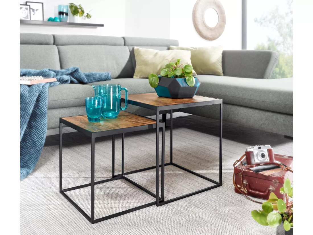 Tables Gigognes Bois Massif Carré Table d'appoint Basse Moderne Lot de 2