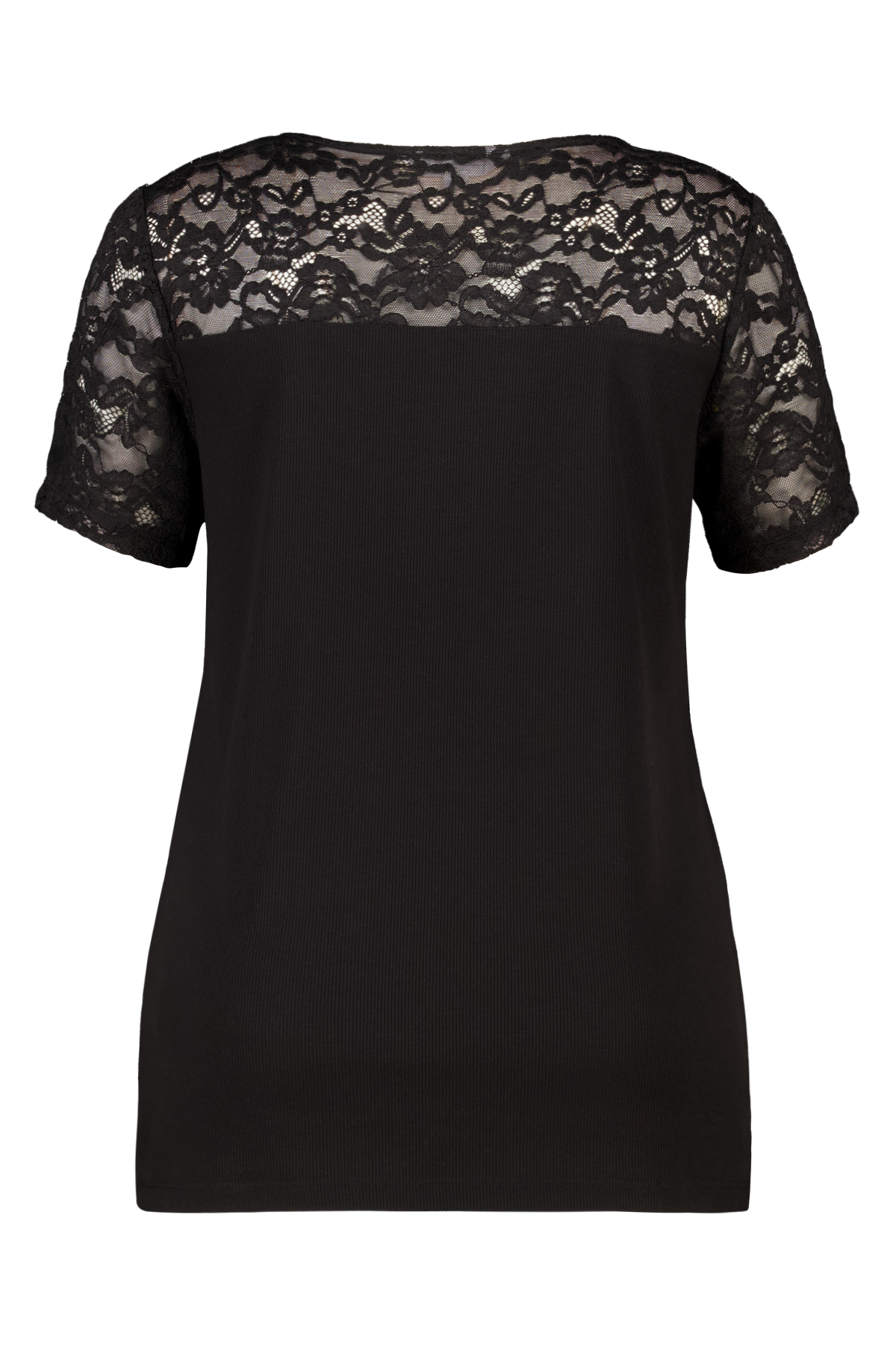 Rib t-shirt met kant Zwart