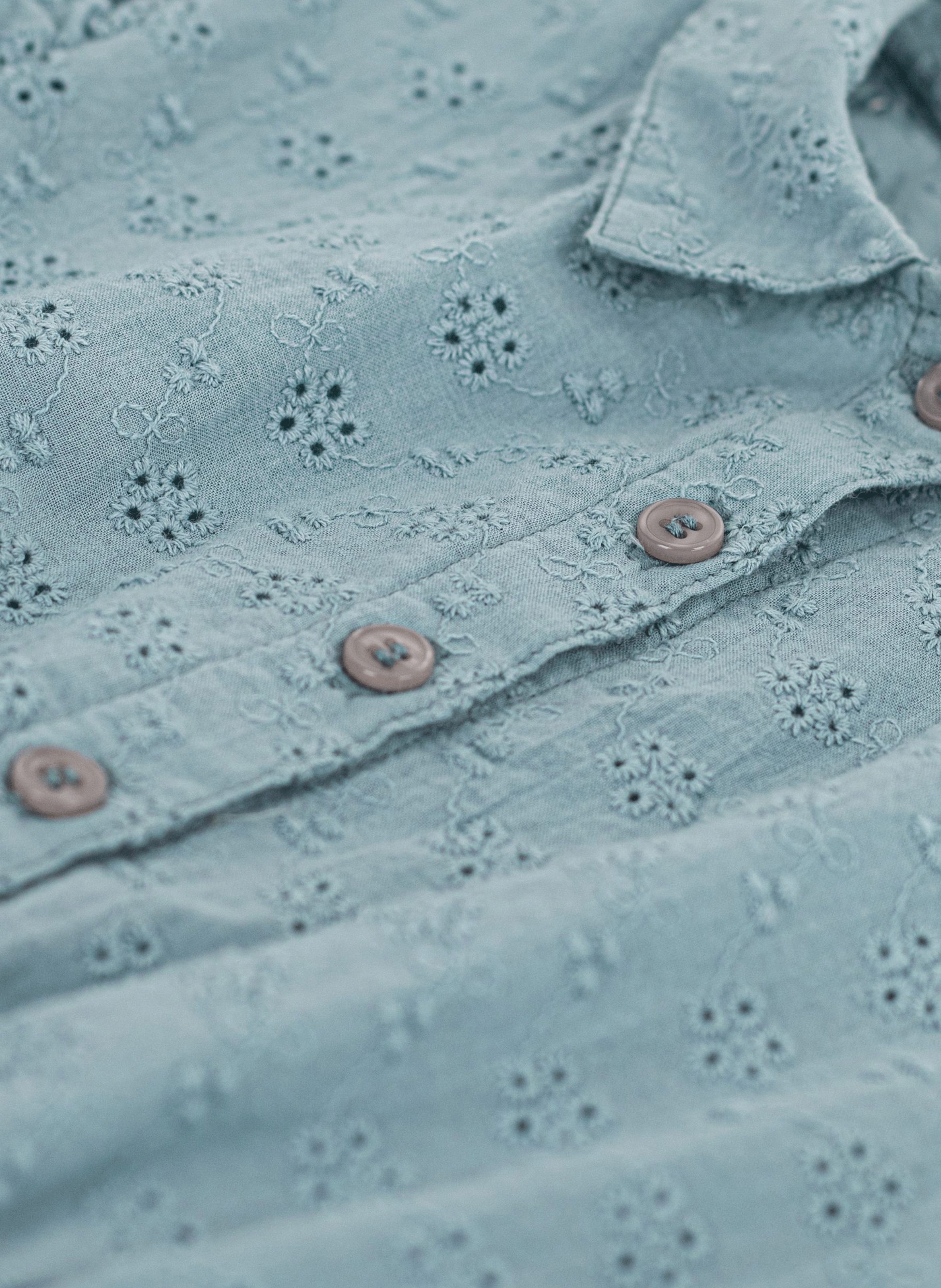 Robe col classique brodée en coton | Bleu