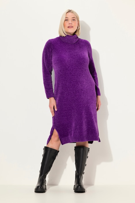 Chenille-Kleid, Strukturstrick, Rollkragen, Langarm