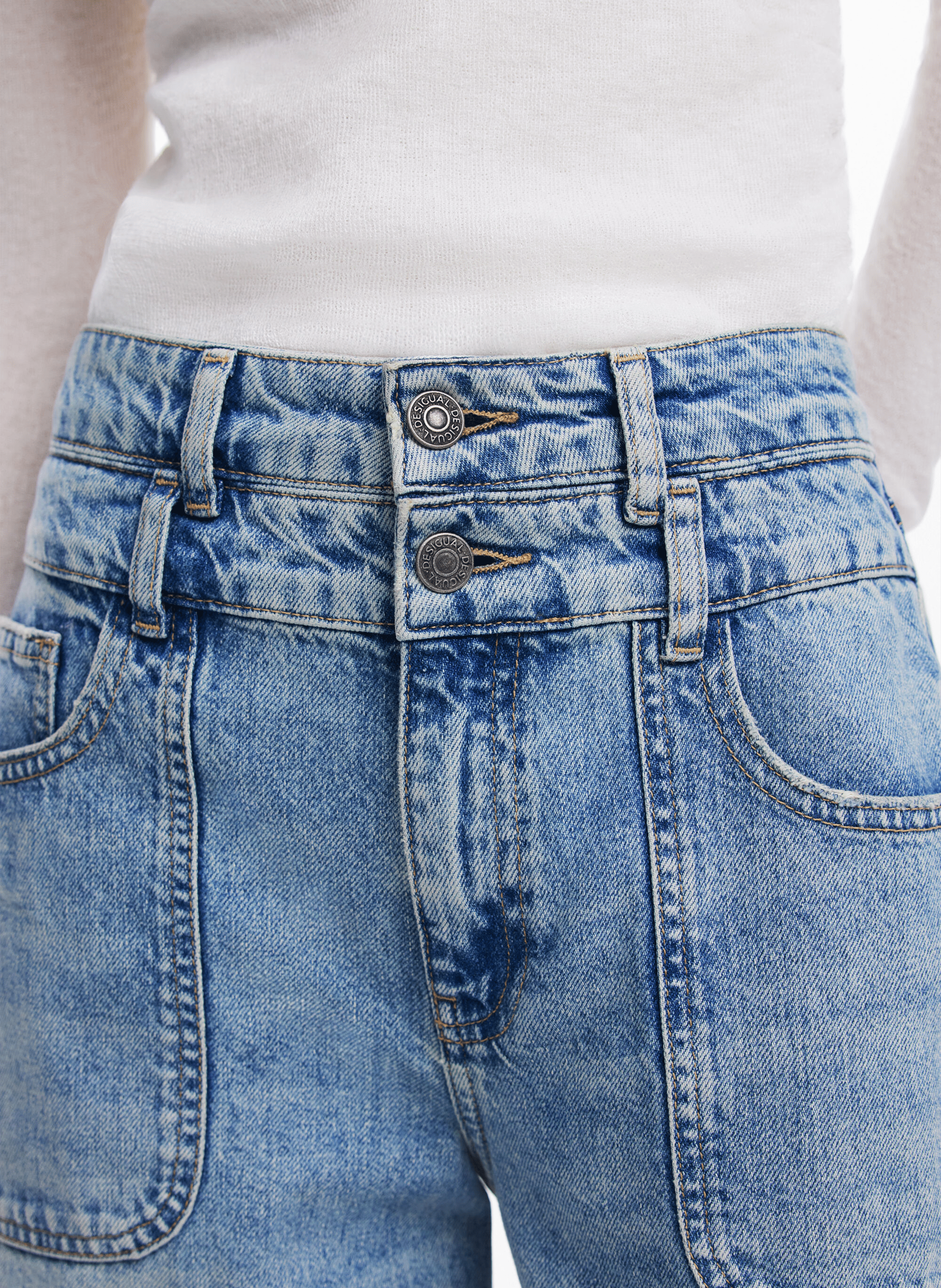 Jean large délavé en coton | Bleu