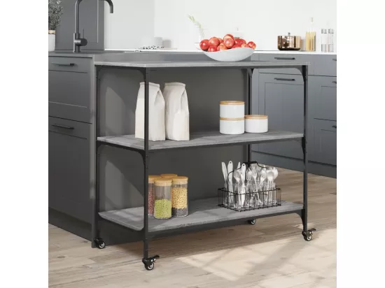 Chariot de cuisine sonoma gris 102x50x95 cm bois d'ingénierie