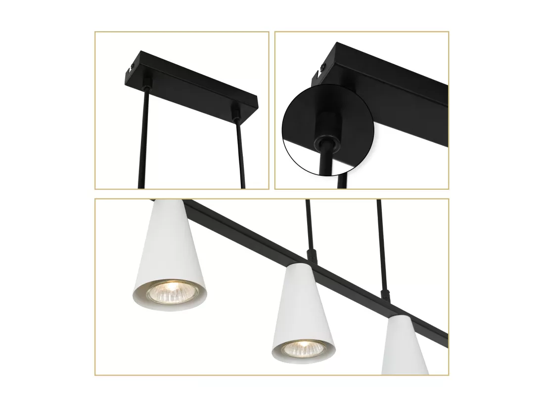 NETTLIFE Lampe suspendue table à manger lampe de table à manger 4 ampoules en métal blanc GU10 noir industriel sans ampoule