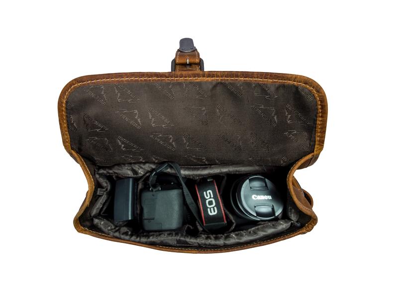 Alpenleder Kamera-Tasche Presse Beige Umhängetasche aus Echtleder