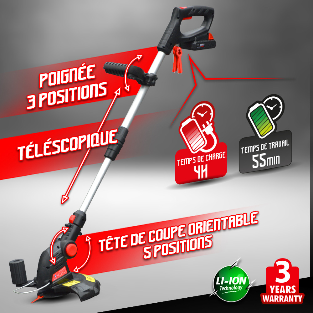 Coupe bordures sans fil 20v batterie lithium 2000mah - 25cm - elem garden