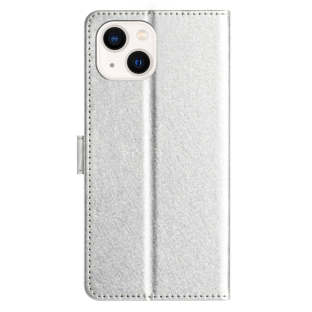 iPhone 15 Leder Tasche Flipcover Wallet mit Kartenfächern - Silber