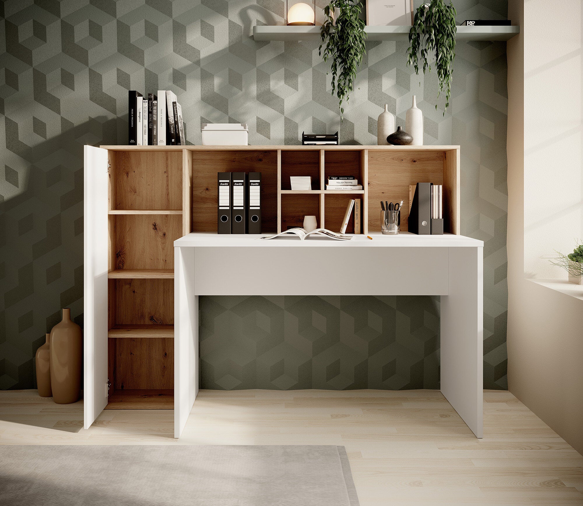 Elze - Bureau - Eiken/wit - 158x66 cm