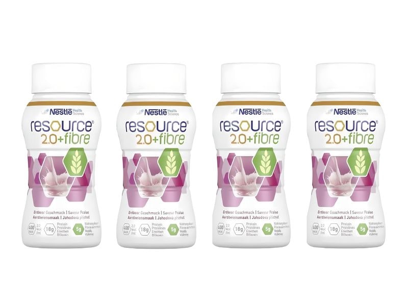Resource 2.0 Fibre Erdbeer 4 x 200 ml Hochkalorische Trinknahrung für besondere medizinische Zwecke
