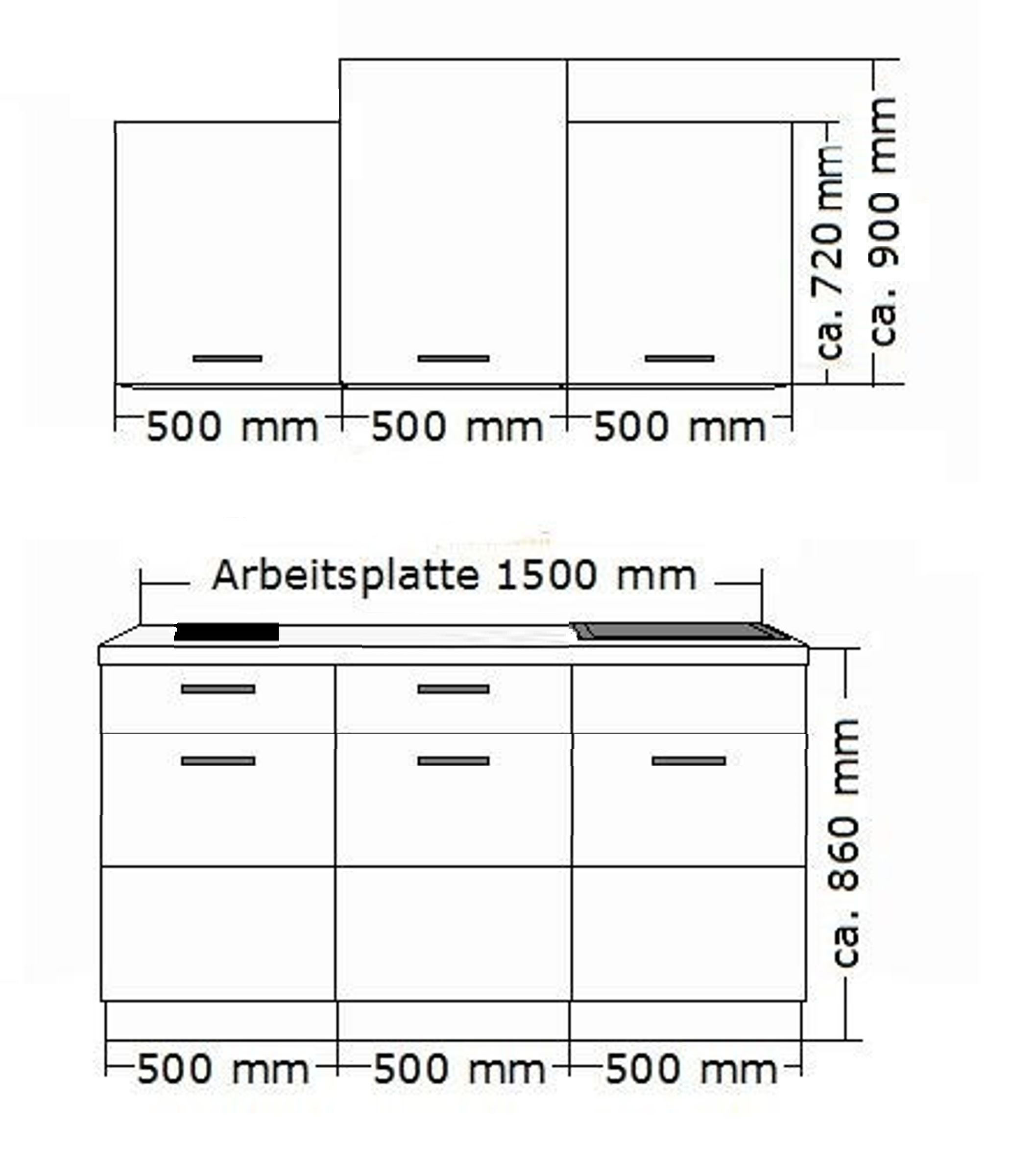 Küche Eiche Artisan Cappuccino 150 Küchenzeile Hochglanz Küchenblock Singleküche