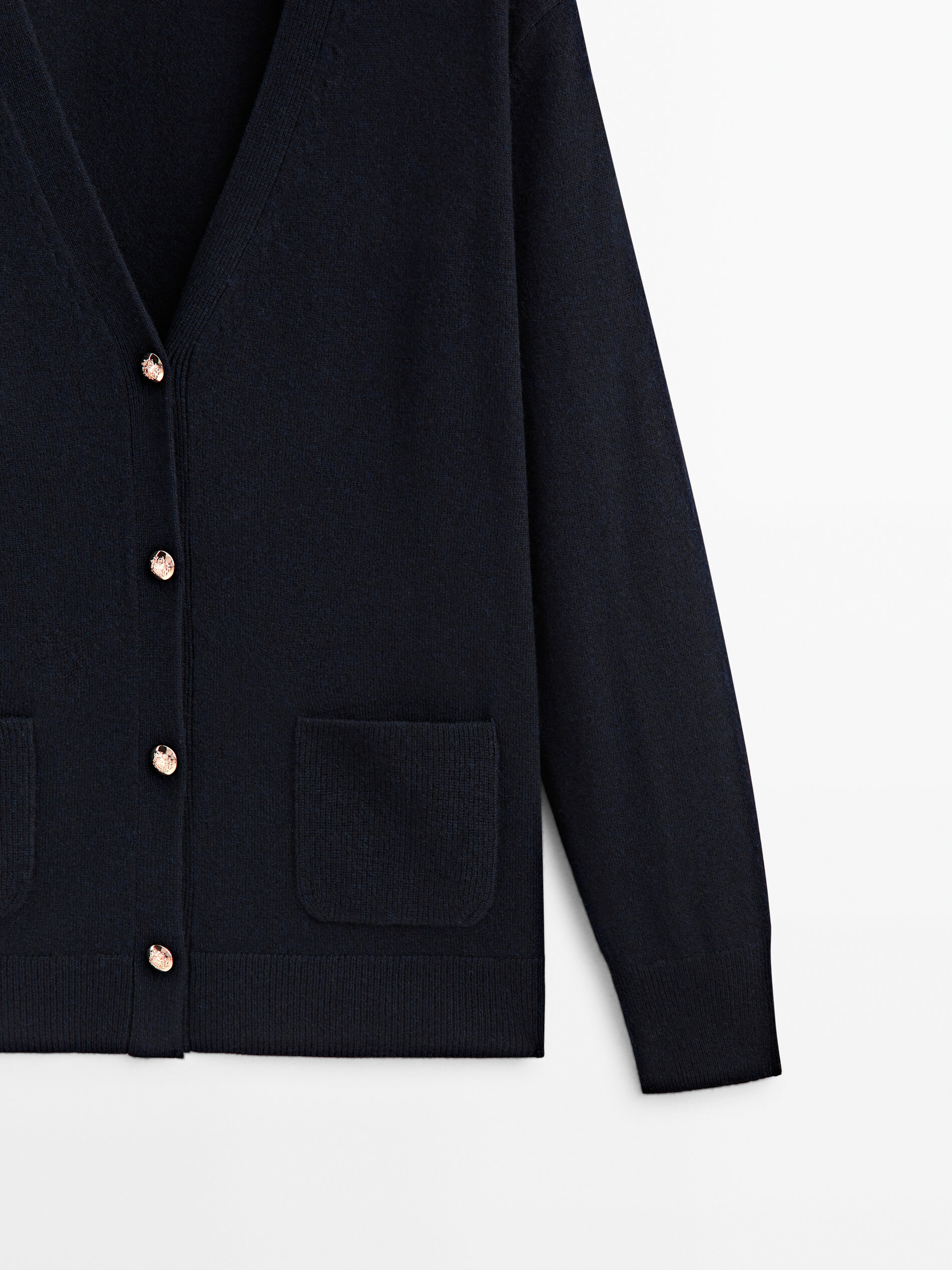 Cardigã com botões em mistura de lã e cashmere - AZUL MARINHO