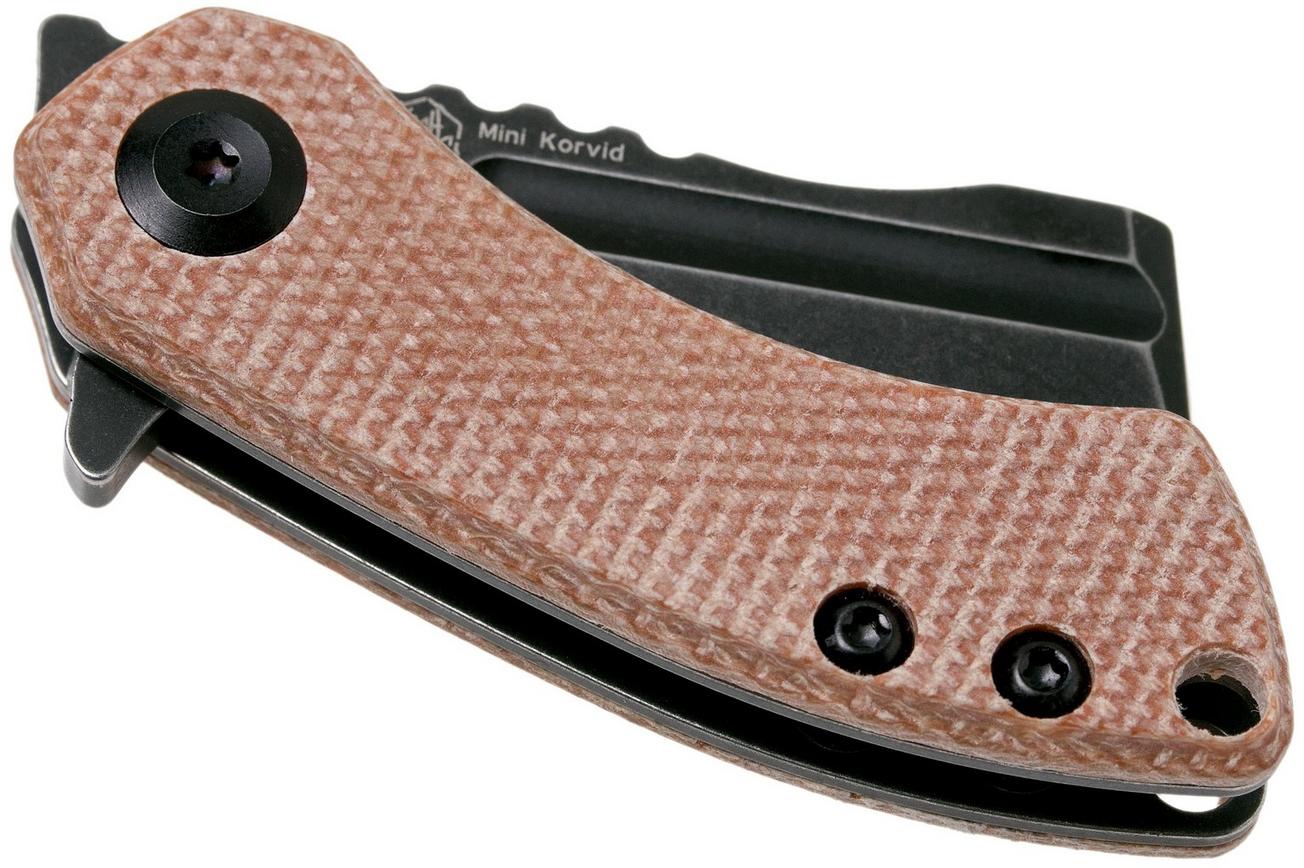 Kansept Mini Korvid T3030A5 Blackwashed, Brown Micarta zakmes, Justin Koch design