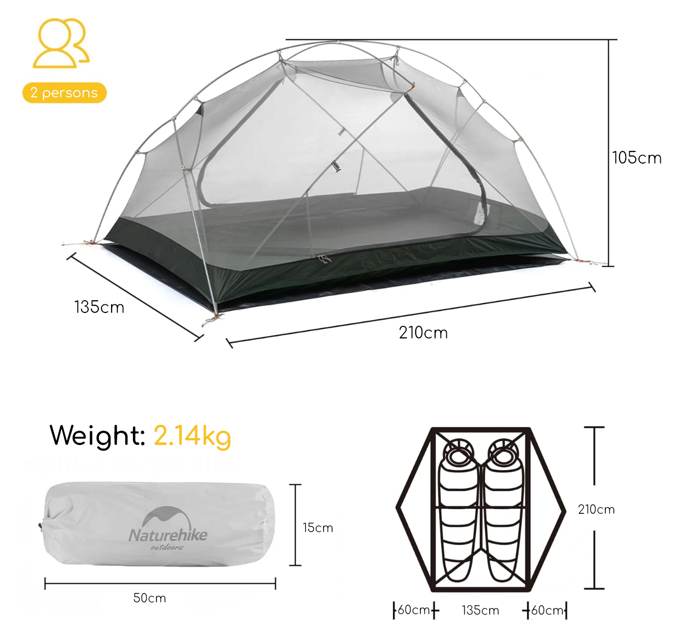 Naturehike Mongar 2 koepeltent - White