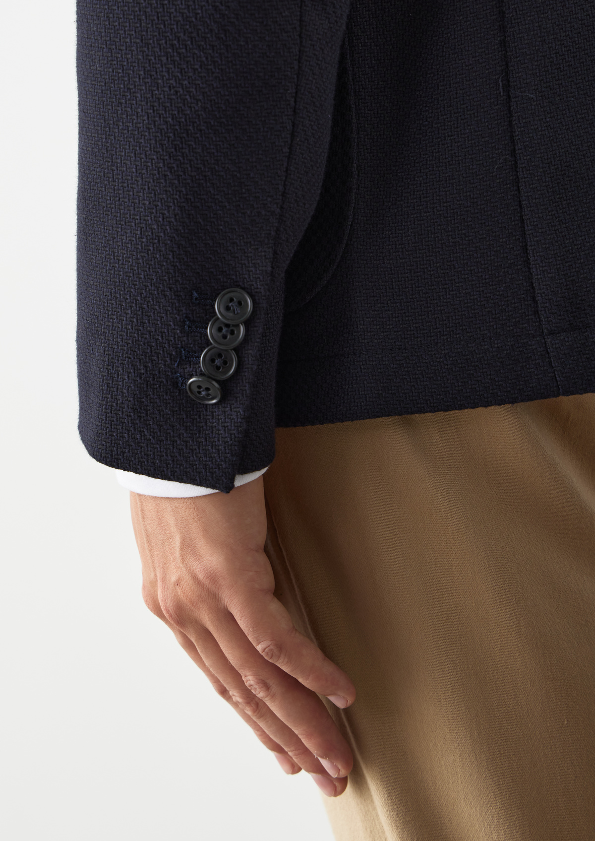 Veste casual Regular en coton bio et polyamide recyclé unis bleu marine à parementure capuche