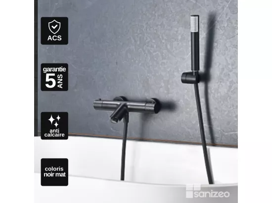 Mitigeur de Baignoire et Douche Thermostatique anti-calcaire Noir Mat IMEX GENOVA BDG053-4NG