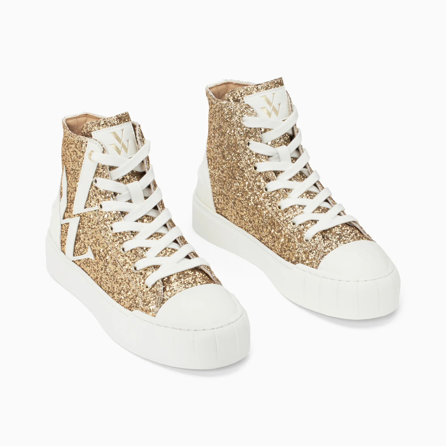 Sneakers-Baskets monogramme Alix montantes à paillettes or