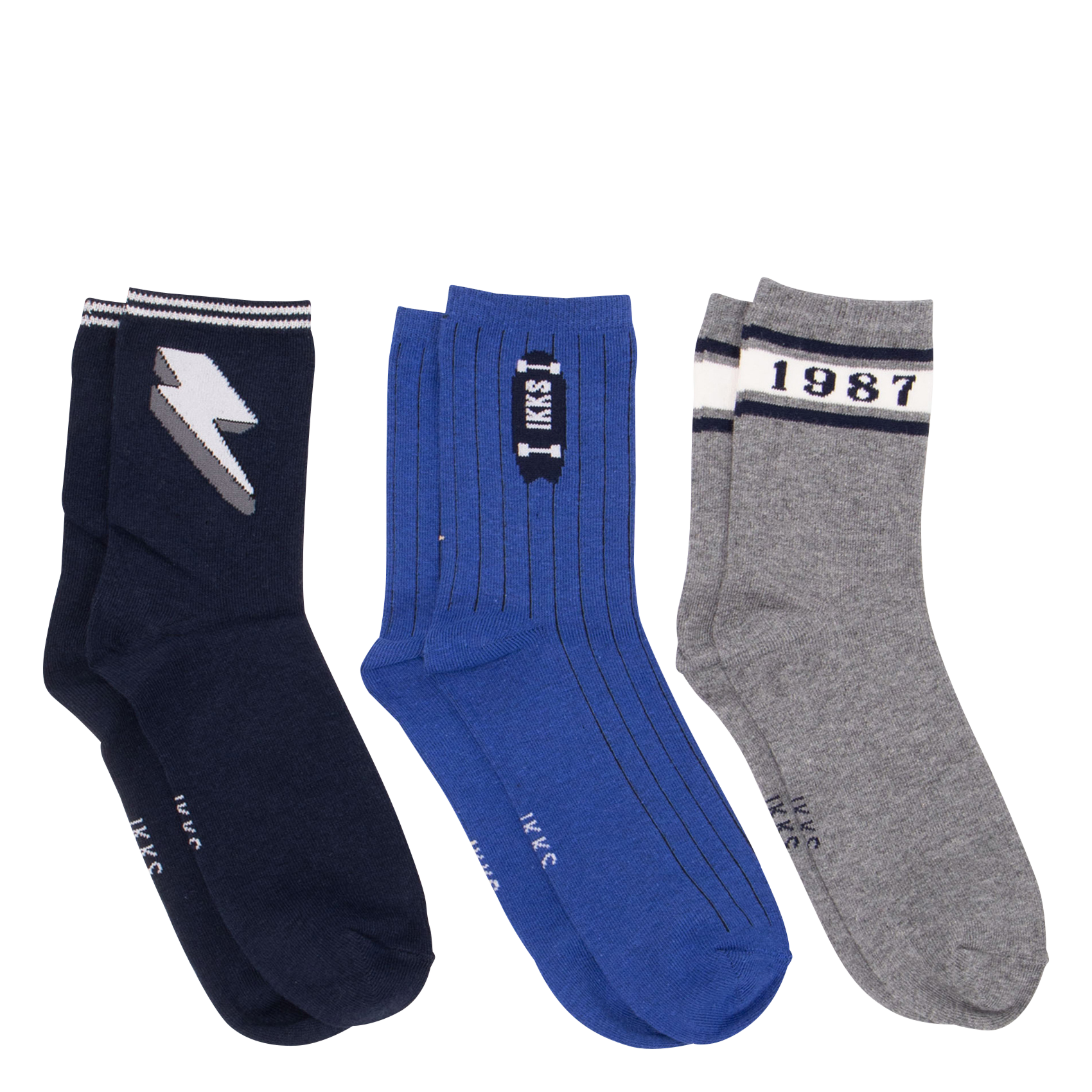 Lot de trois paires de chaussettes en coton mélangé | Bleu