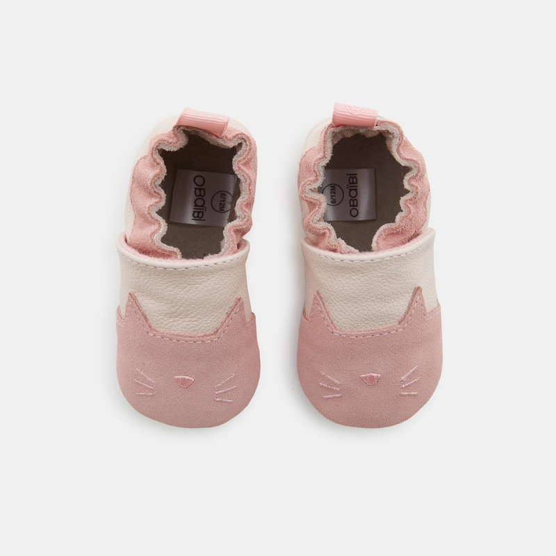 Chaussons cuir Premiers Pas roses naissance