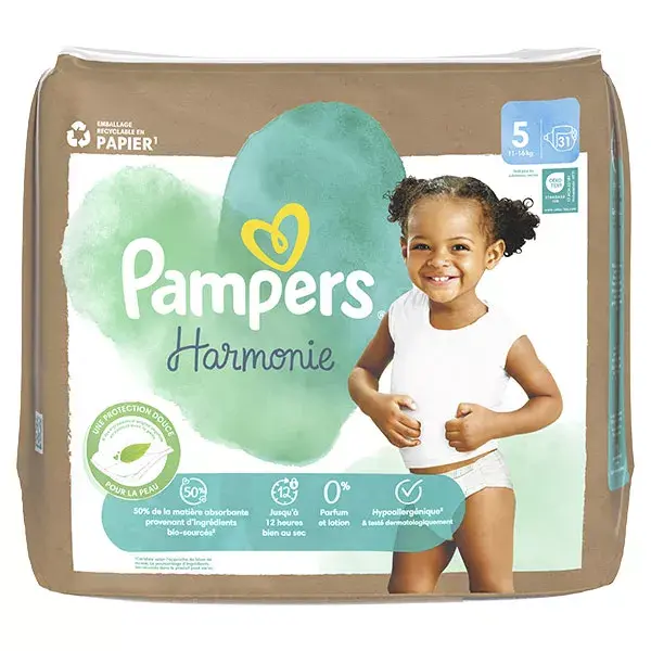 Pampers Couches Harmonie T5 (11-16 Kg) Avec Emballage Papier Recyclable