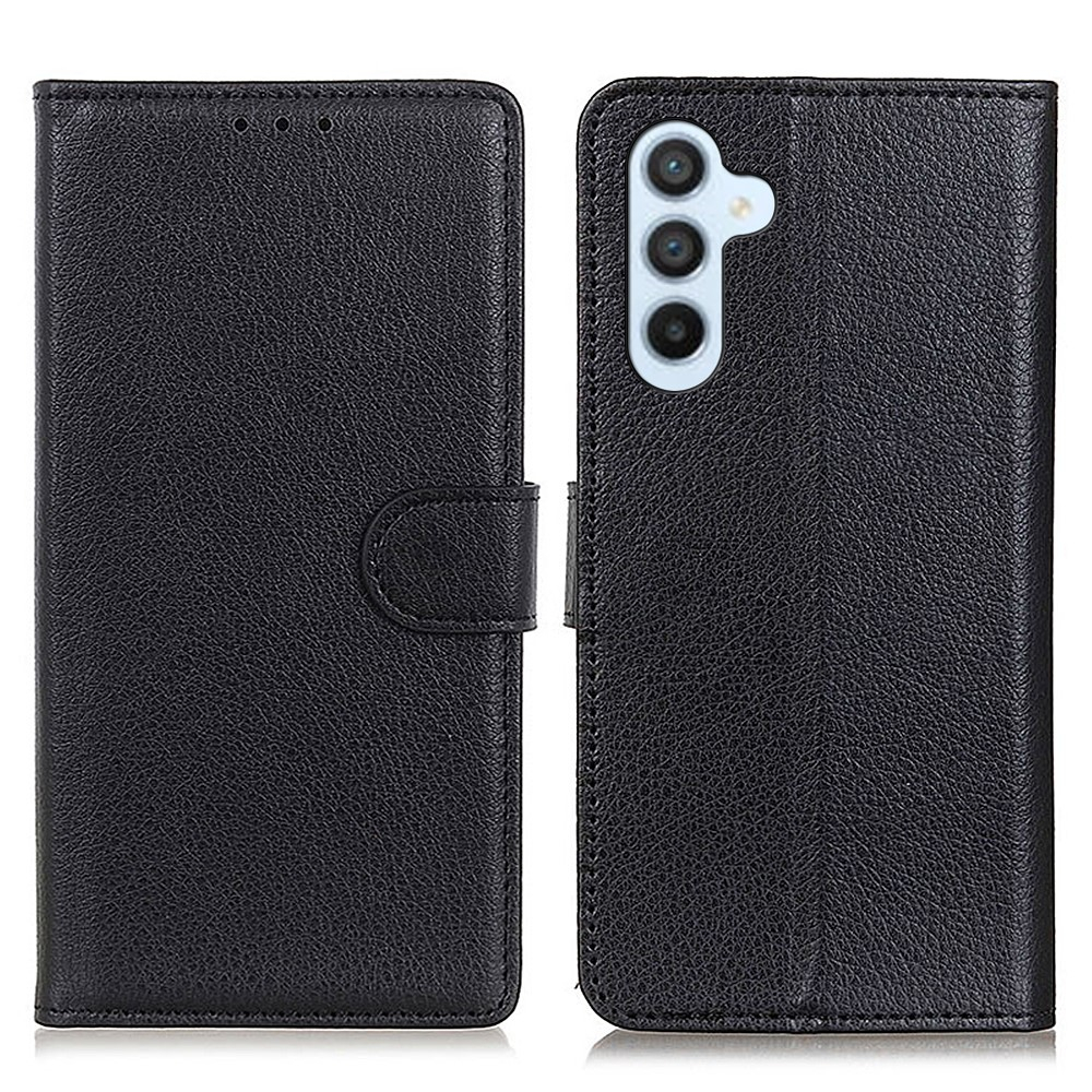 Samsung Galaxy A34 5G Leder Tasche Flip Cover Litchi Look - Schwarz